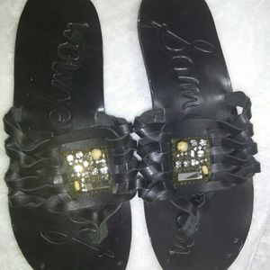 Sam Edelman flat black sandals rhinestone